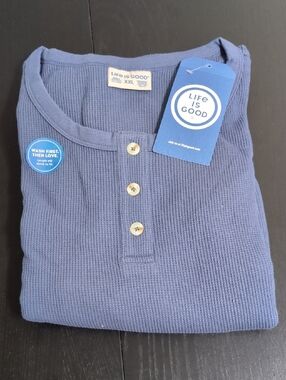 Life Is Good Women's Thermal Henley - Navy Blue